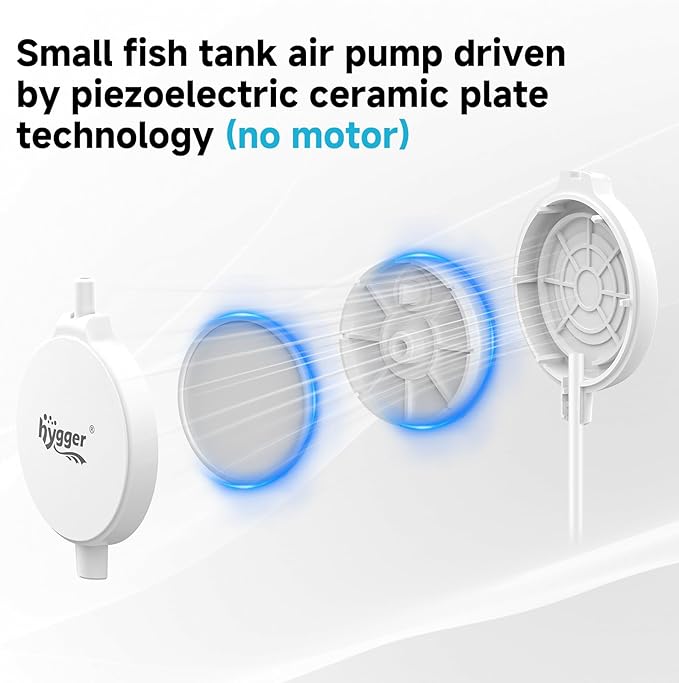 hygger 1.5 Watt Mini Aquarium Air Pump, Quiet Aerator with Air Stone Tubing Suction Cup Clip, Small Fish Tank Bubbler Oxygen Pump for 1 to 15 Gallon Betta Tank, Fish Bowl, Desk Small Tank