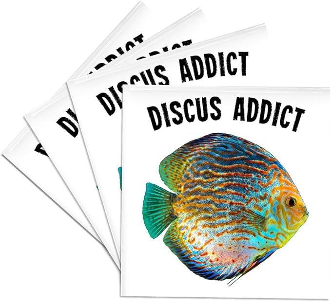 3dRose Discus Fish Addict Funny Aquarium Design Set of 4 Ceramic Tile Coasters