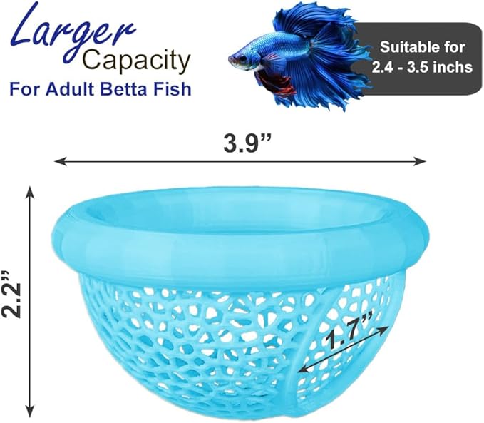 Floating Betta Hammock with Suction Cup, Shrimp Cave, Betta Fish Feeding Rings,3D Printed Aquarium Decor (Blue, Large)