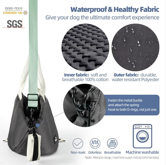 Small Dog Carrier Purse, Portable Pet Carrier Tote Carrier with Pockets, Adjustable Safety Leash, Waterproof Dog Travel Bag, Travel Pets Purse up to 4 Lbs, Dark Grey