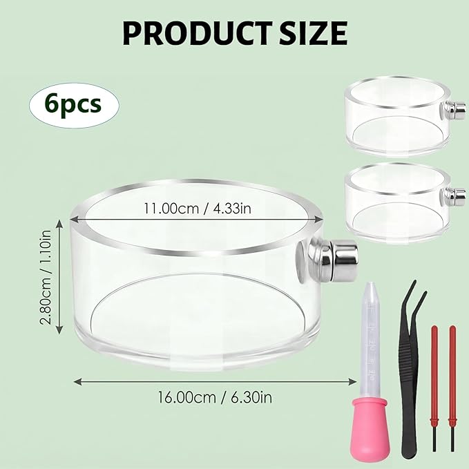 6PCS Jumping Spider Feeding Dish, Magnetic Bowl and Tarantula Water Dish, Magnetic Water Bowl with Tweezers for Small Reptile Enclosures, Jumping Spider Accessories Kit