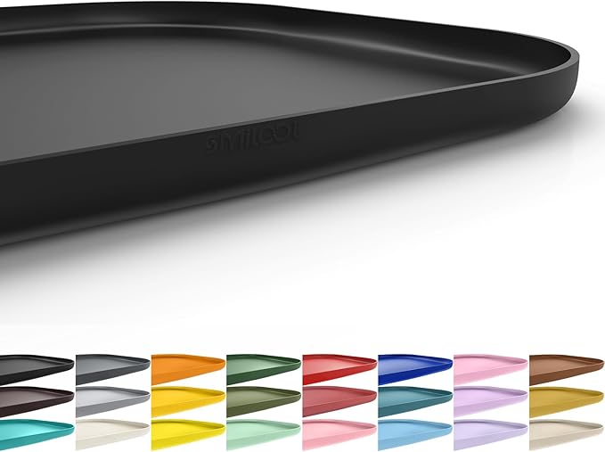 SMILOOL Waterproof Silicone Pet Food Mat with Raised Edge for Dog & Cat | 19" x 12" Non-Slip Pet Feeding Mats with Lip for Food & Water Bowl, Food Grade, Easy Cleaning, Black