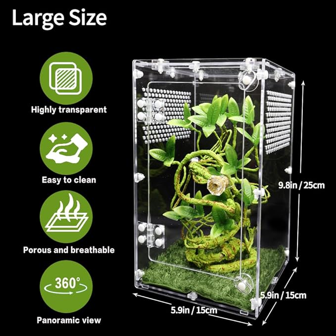 Jumping Spider Enclosure, Tarantula Enclosure with Front Opening Door, Reptile Enclosure Suitable for mantises, Spiders, Lizards, Frogs and Insects. (6x6x10 Inch, Assemble)