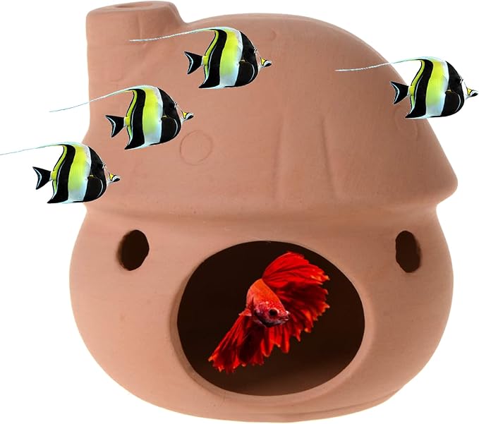 Saim Aquarium Decor Ceramic Mushroom House Ornament Fish Tank Landscape Decor for Small Shrimp to Rest and Breed, Hiding - Natural Color