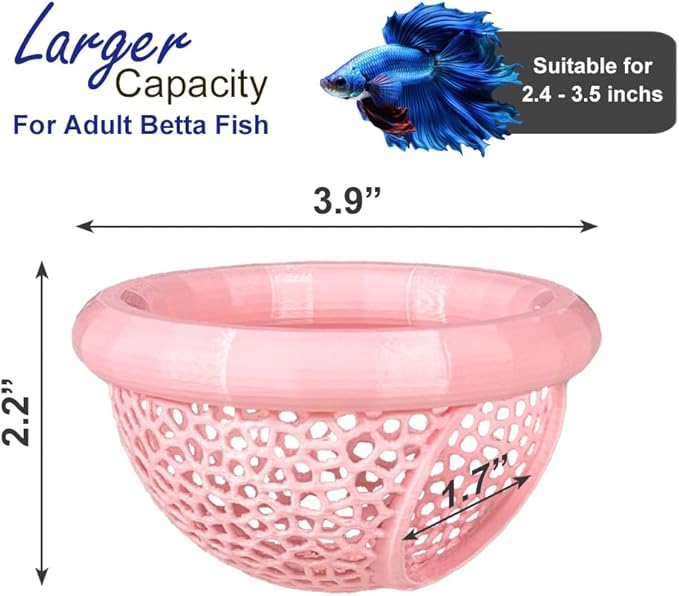 Floating Betta Hammock with Suction Cup, Shrimp Cave, Betta Fish Feeding Rings,3D Printed Aquarium Decor (Pink, Large)