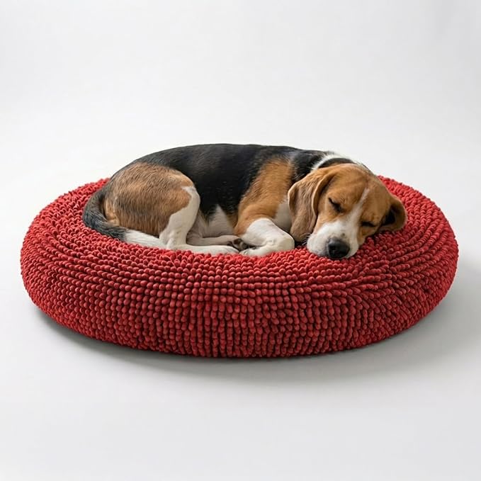 Muddy Mat®Cloud K-9 Bed for Dogs & Cats, Soft & Relaxing Donut Dog Bed, Chenille Material, Removable Cover, Washable & Dryer Safe–Red Medium(35'x35')