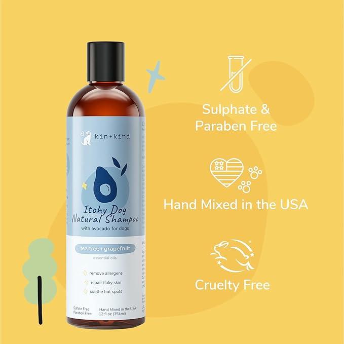 kin+kind Itchy Dog Natural Dog Shampoo - Gentle Clean for Itchy Skin - Avocado Oil - Tea Tree & Grapefruit Fragrance - 12 fl oz