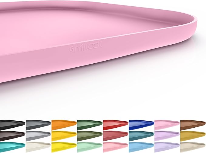 SMILOOL Waterproof Silicone Pet Food Mat with Raised Edge for Dog & Cat | 24" x 16" Non-Slip Pet Feeding Mats with Lip for Food & Water Bowl, Food Grade, Easy Cleaning, Pink