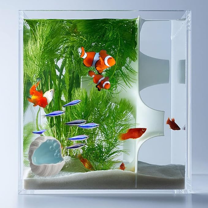 AnRui Cute Aquarium Decorations Ceramic Conch Shell-Shaped House Thematic Betta Fish Tank Accessory Decor Ornament Hideout Cave for Fish Playing or Hiding, Blue