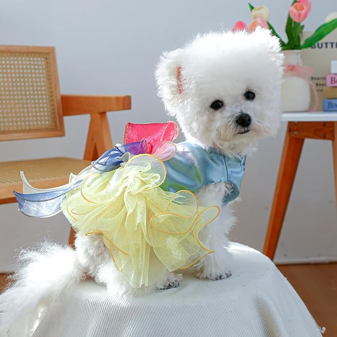 ANIAC Elegant Dog Dress for Small Dogs Girls, Bow Knot Puppy Clothes Female, Cat Princess Tutu Dress, Formal Pet Pary Outfit for Wedding Birthday Valentines (Yellow, X-Large)