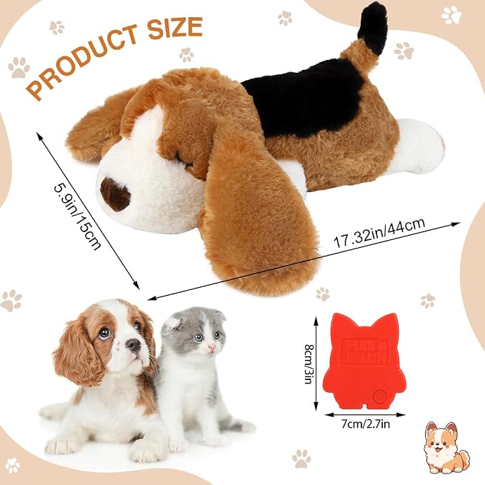 Puppy Toy with Heartbeat, Dog Heartbeat Toy for Separation Anxiety Relief | Dog Anxiety Relief Calming Aid, Calming Comfort Dogs Pillow,Dog Stuffed Animal,Plush Toy for Dogs Cats Pets,Beagle