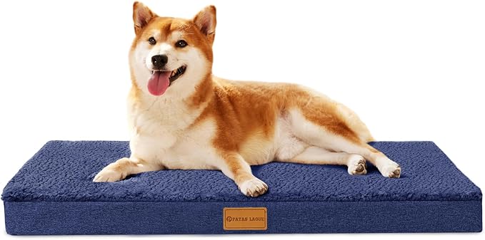Patas Lague Orthopedic Large Dog Bed Pet Sofa Mat 36''X24'' Navy Blue | Egg-Crate Foam Dog Couch For Large Sized Dogs, Waterproof Removable Washable Cover, Soft Pet Crate Bed With Nonskid Bottom