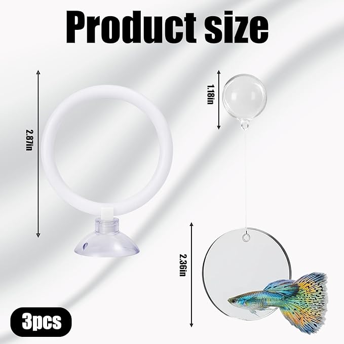 Betta Fish Tank Accessories, 3-Piece Set with 2 Training Rings and 1 Mirror with Floating Ball, Plastic Betta Fish Toys for Aquarium Enrichment