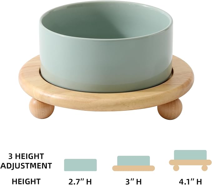 Havniva Raised Cat Bowl 6.1” Elevated Ceramic Cat Food and Water Bowl | Cat Bowls Elevated, Whisker Friendly Cat Bowl, Non-Slip Wood Stand, Food-Grade Ceramic, Wide Opening, Dishwasher Safe