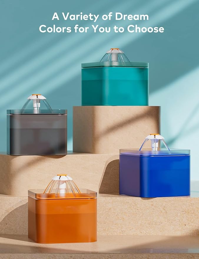 Fontaine à eau pour chat d'intérieur : fontaine à eau pour chat de 2 L (67 oz) - Fontaine d'eau silencieuse pour animaux de compagnie - Fontaines à eau cyan faciles à nettoyer - Pour chats et petits animaux - Comprend 4 filtres + 2 éponges
