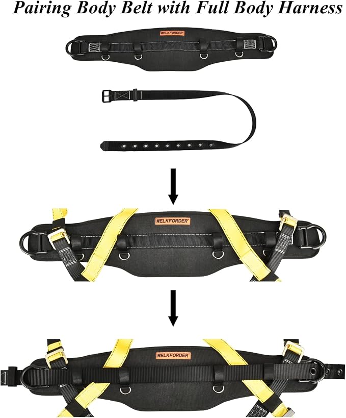 Tongue Buckle Body Belt (Aluminum Hardware) With Hot-Pressing Waist Pad and 2 Aluminum Side D-Rings Personal Protective Equipment | Waist Fitting Size 32'' to 50''