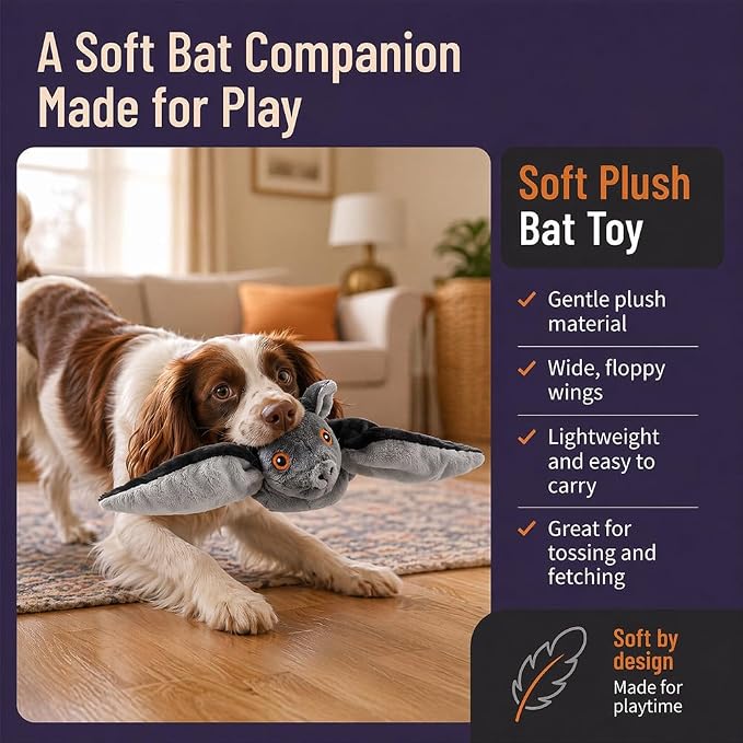 Flapping Bat Dog Toy, Flying Bat Toy for Dogs & Cat with Chirping & Flapping Wings, Interactive Rechargeable Bat Toy, Hanging Solo Play & Wand Compatible，2PCS
