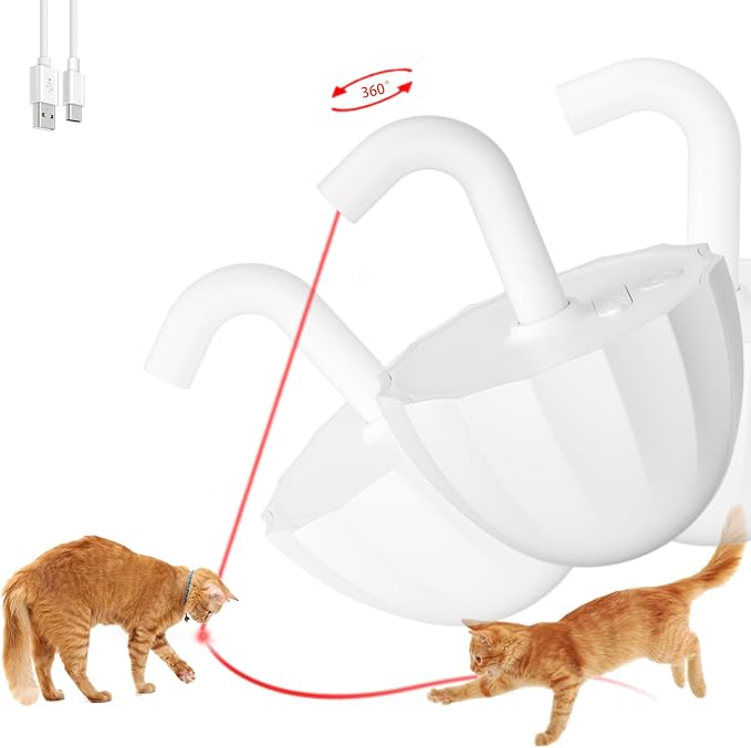 Tumbler Cat Laser Toy Automatic, 360° Rotation Rechargeable Laser Pointer, Self Play 3 Modes Motion Activated Cat Laser Toy, Interactive Cat Toys for Bored Indoor Adult Cats/Dogs (White)