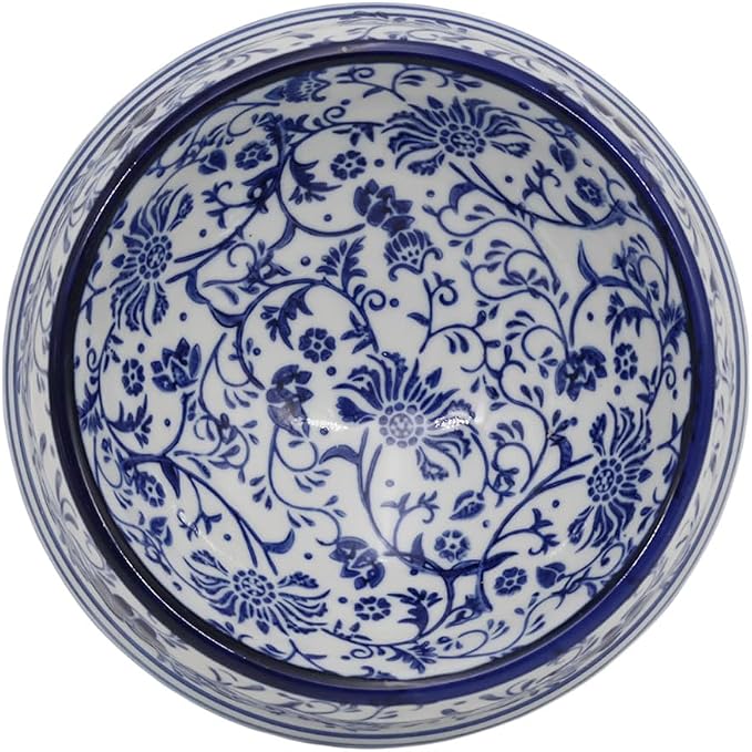 Aimusego Ceramic Dog Bowl 6.7" for Small Dogs and Cats Porcelain Chinoiserie Food and Water Bowls Dish for Pet, Pet Feeder Bowl, Microwave & Dishwasher Safe, Blue & White Floral