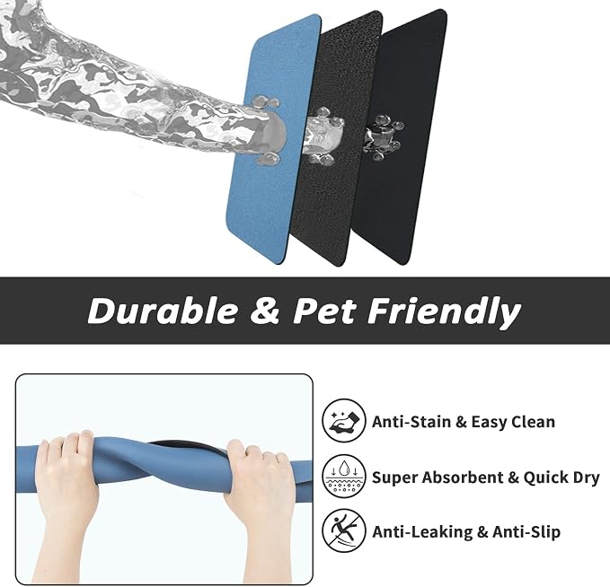 HotLive Dog Food Mat - Absorbent Cat Mat for Food and Water, No Stains Pet Feeding Bowl Mat, Easy to Clean Pet Placemats, Quick Dry Dog Water Dispenser Mat for Messy Drinkers | Blue 18"x28"