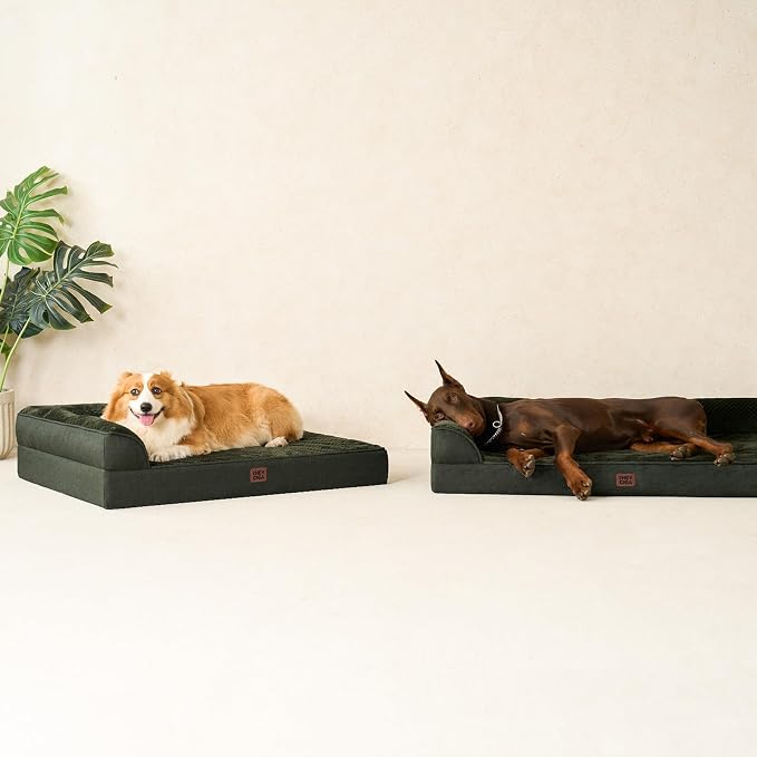 EHEYCIGA Memory Foam Dog Bed Large Size Dogs, Orthopedic Dog Bed Large with Washable Removable Cover, Waterproof Pet Sofa Couch with Nonskid Bottom, 36x27x6, Dark Green | Washable Removable Cover, Waterproof Flat Pet Sofa Couch with Nonskid Bottom, 36x...