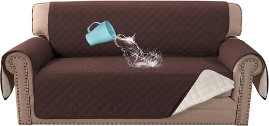 H.VERSAILTEX Loveseat Covers Couch Cover for Dogs with Elastic Straps 100% Waterproof Furniture Protector for Pets Sofa Cover 2 Cushion Couch(Loveseat, Chocolate)