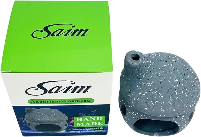 Saim Aquarium Decorations Mushroom House Ceramic Cave, Betta Fish Hideout Breeding Mushroom Cave Fish Tank Ornaments for Amano Shrimp Cichlid Bonsai to Play, Hide and Rest - Grey
