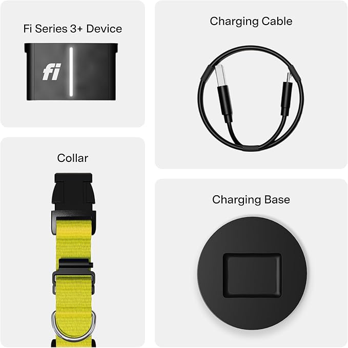 Fi New Series 3+ Smart Dog Tracker Collar [6 Month Membership Included] GPS Tracker for Dogs with Health & Behavior Monitoring, Escape Alerts, Waterproof, LED, Apple Watch Compatible (Yellow, X-Small)