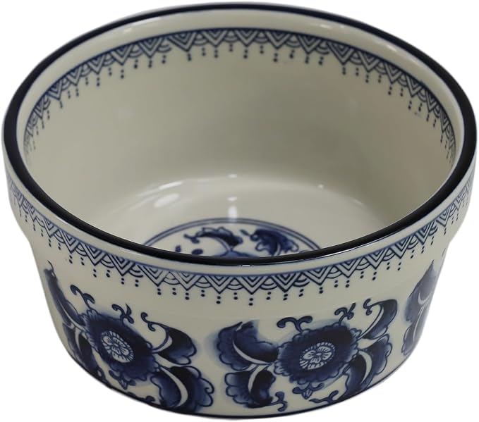 Handpainted Blue & White Vintage Porcelaine Dog Bowls, Anti-Slip Heavy Ceramic Dog Pets Feeding Food Water Bowls Dish, 27OZ for Medium Large Dogs and Cats,Dishwasher and Microwave Safe-6.5"