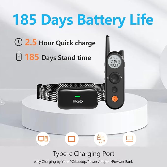 Htcuto Wireless Dog Fence 3500FT Electric Fence and 6100FT Remote Training Collar, 185 Days Rechargeable Battery - IPX7 Waterproof Collar, Vibrate/Beep/Shock Modes for All Dogs.…