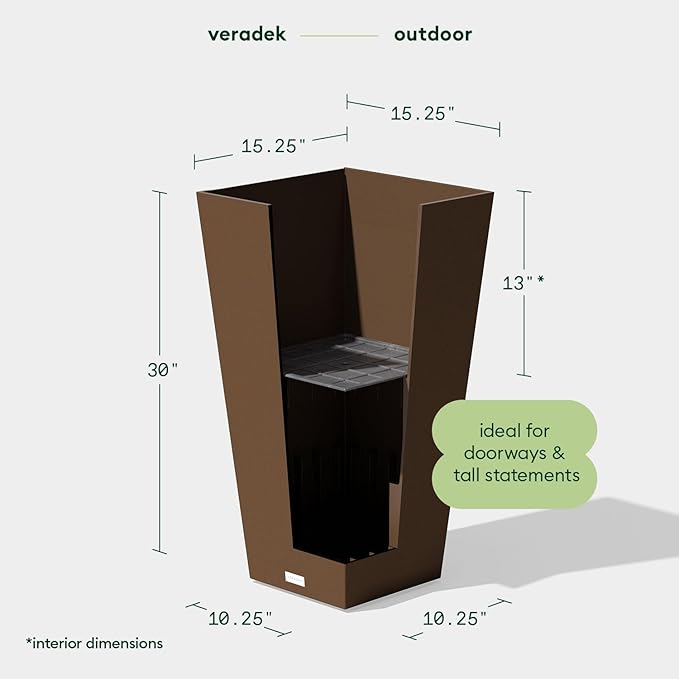 Veradek V-Resin Indoor/Outdoor Taper Planter (Espresso, 30 inch - 2 Pack with 2 Saucer Trays)