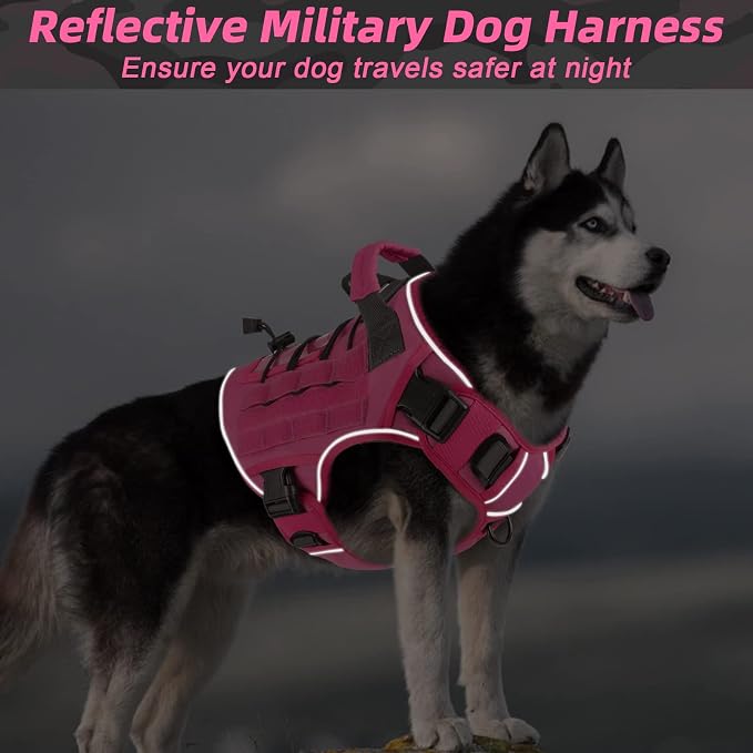 WINGOIN Pink Tactical Dog Harness for Large Dogs,No Pull Dog Harness | Heavy Duty with Handle,Adjustable Reflective,Military K9 Style,xl Size Pet Vest,for Husky Doberman,for Walking Hiking