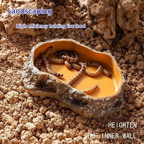 Extra Large Simulation Rock Reptile Feeding Bowls Resin Corn Snake Ball Python Iguana Bearded Dragon Tortoise Food Water Dish Bathing Bowl Habitat Accessories, 9.5 inch x 6 inch, S