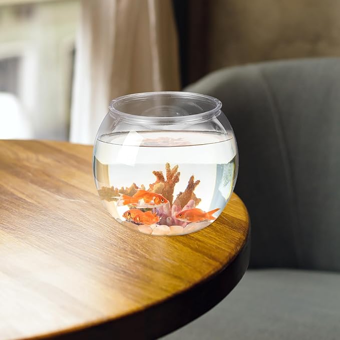Mipcase Unbreakable Transparent Fish Tank Globe 5.90In Round Plastic Fish Bowl Desktop Aquarium Decor for Home Office Tabletop