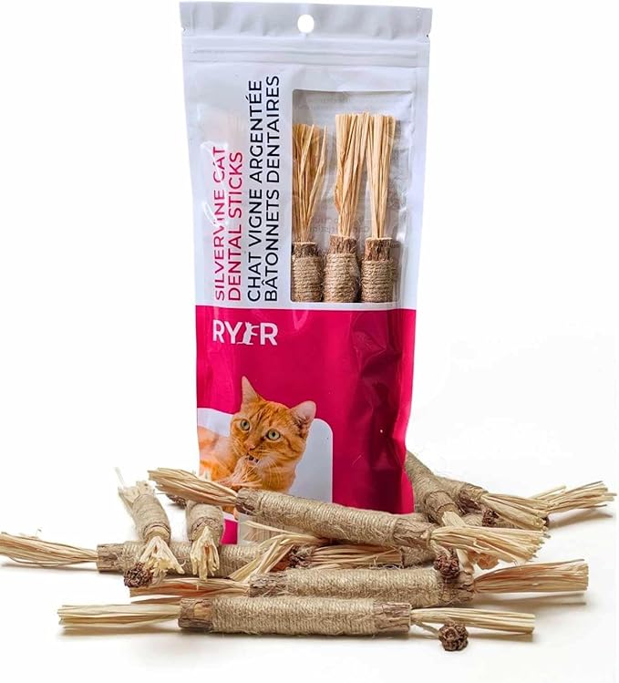RYERCAT Silvervine Sticks for Cats - 100% Natural Cat Chew Toy for Aggressive Chewers and Kitten Teething - Pet Friendly, Smooth Finish, Irresistible Taste and Smell (5 Pack)