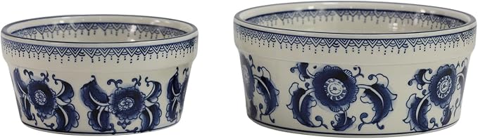 Handpainted Blue & White Porcelaine Large 45OZ Dog Bowls, Non Slip Heavy Ceramic Dog Pets Feeding Wet or Dry Food and Water Bowls Dish -7.5"