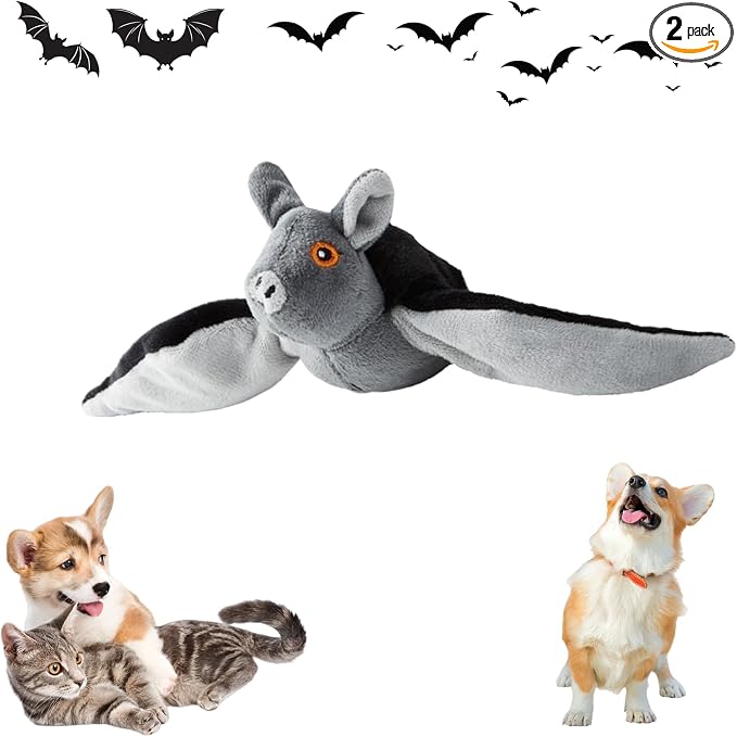 Flying Bat Toy for Dogs & Cats, Flapping Wings Interactive Pet Toy，2 | Flapping bat toy with chirping engages cats and dogs, mimics real flying motion. Cute interactive pet teaser
