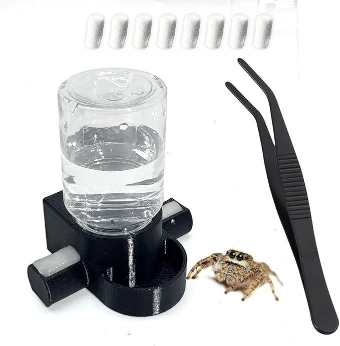 Jumping Spider Accessories, Jumping Spider Water Dispenser, Magnetic Hanging Feeder with Tweezers for Jumping Spiders, Tarantulas, Praying, Mantises (Black)