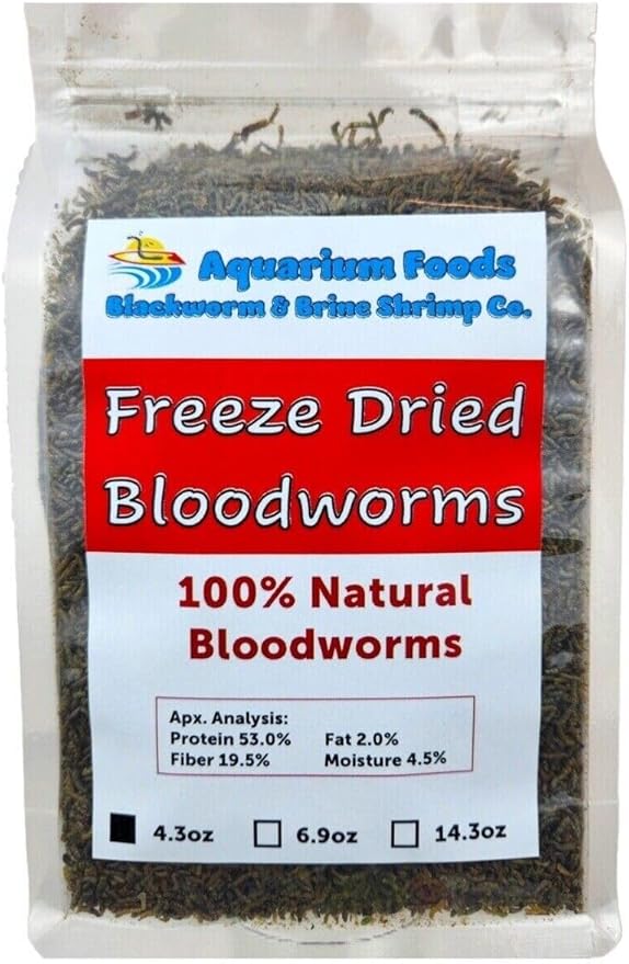 Aquatic Foods Inc. Bloodworms, Grade A Floating Freeze Dried Bloodworms for All Tropical Fish, Cichlids, Discus, Tetras, Goldfish, Bettas, Angel Fish, Marine Fish, Carnivorous Plants - 6.9oz Clear Bag