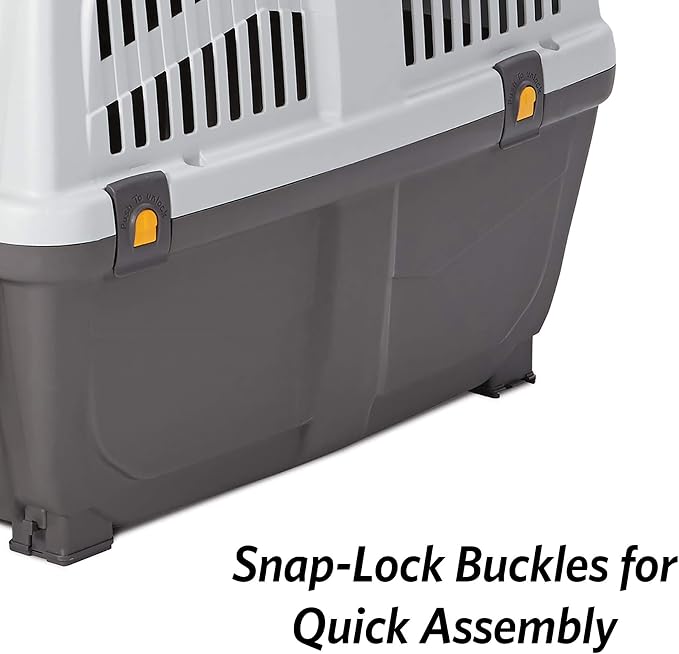 Skudo by MidWest 27-Inch Travel Carrier, Gray, Fits Pets up to 30 lbs | Hard-Sided Pet Carrier, Travel Crate with Handle, Ventilated Design, Locking Tabs, Easy Assembly