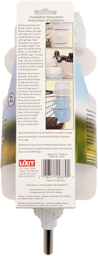 Lixit® Top Fill No Drip Water Bottles for Rabbits, Ferrets, Hamsters, Guinea Pigs, Rats, Chinchillas and Other Small Animals - Made in USA (Granite (Pack of 1), 44 Ounce)