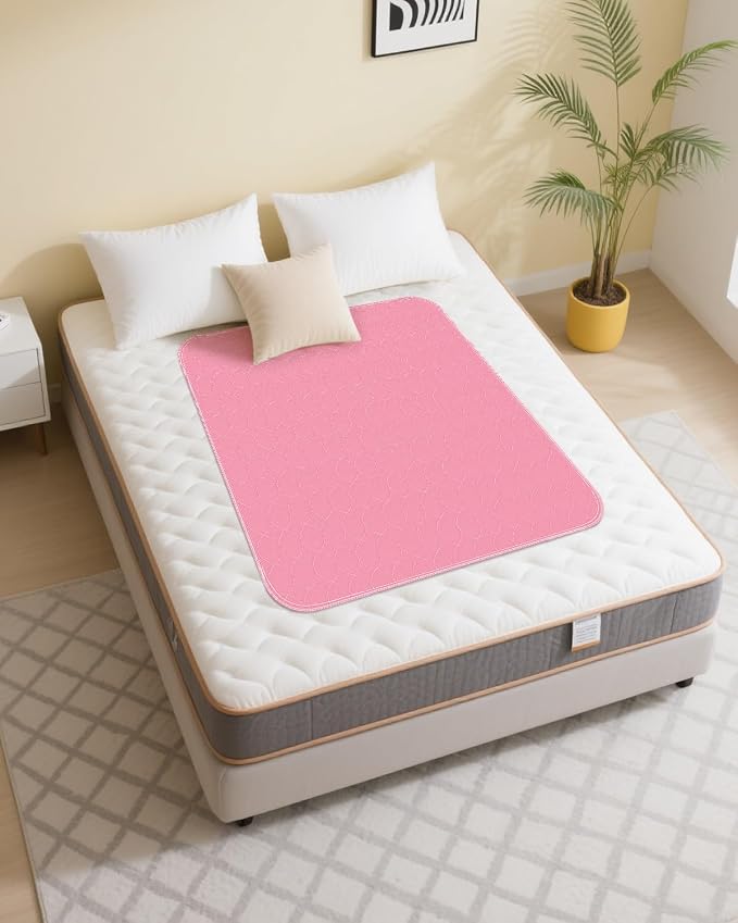 Washable Bed Pads 36" x 52" - 4 Pack, Pink, Waterproof Bed Pads for Incontinence, Bed Wetting Pads for Bed, Sofa, Floor, Resuable Underpads for Adults, Seniors, Pet