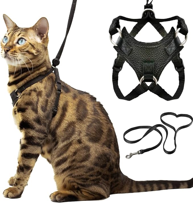 Houdini™ Escape Proof Cat Harness and Leash (V. Leather, XL) | Adjustable walking vest with 6ft lead, premium padded finish, snug secure fit, lightweight for travel and outdoor adventures