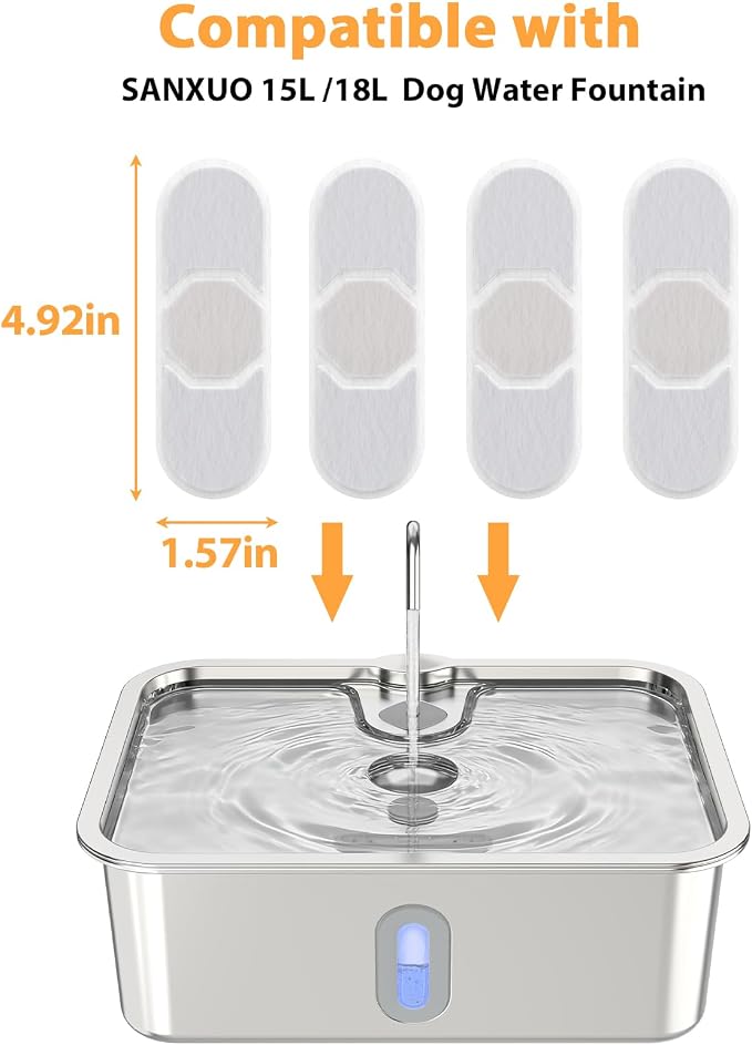 10 Set Dog Water Fountain Filters Replacement,4Gal/15L Pet Fountain Filters,Made of Activated Carbon and PP Cotton, 5-Layer Filtration System, 10 Pre-Filter Sponge,10 Pump Sponge,10 Filter