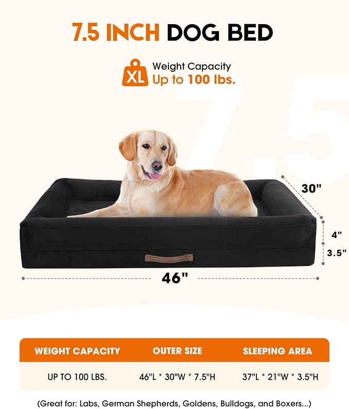Upvilla Orthopedic Dog Bed XL, Four-Sided Dog Sofa, Washable Cover, Black | Removable Waterproof Dog Bed Cover, Egg-Crate Orthopedic Foam, Built-In Carry Handle, Indoor Large Pet Beds, Cat Beds