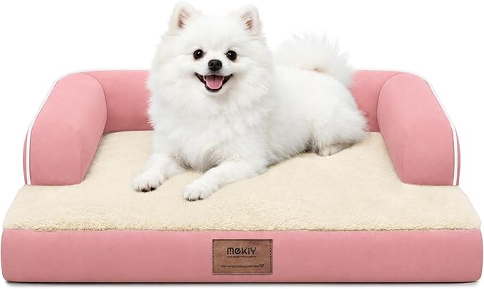 Orthopedic Comfy Pet Sofa Dog Bed with Bolster for Small Dogs Cats | Pillow Support for Neck Relief, Egg Crate Foam, Skin-Friendly Surface, Waterproof Liner, Anti-Slip Bottom, 24 x 18 Inch