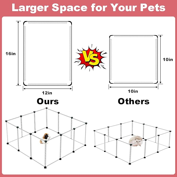 VISCOO 12 Panels Transparent Small Animals Playpen,48" x 24" x 16" Portable Pet Playpen,Plastic Enclosure,Puppy Play Pen for Indoors Outdoor Pet Fence for Guinea Pigs,Bunny,Ferrets,Hamsters,Hedgehogs