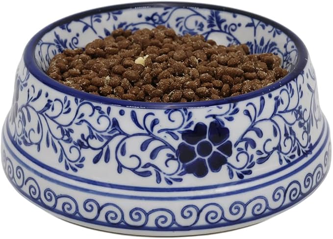 Aimusego Ceramic Dog Bowl 6.7" for Small Dogs and Cats Porcelain Chinoiserie Food and Water Bowls Dish for Pet, Pet Feeder Bowl, Microwave & Dishwasher Safe, Blue & White Floral