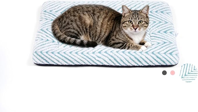 Mora Pets Cat Bed for Indoor Cats & Small Dogs Washable Flat Cat Bed Mat Soft Fluffy Dog Crate Kennel Carrier Pad with Anti-Slip Bottom for Pet Cage Travel Sleeping Chevron Blue 22 x 13