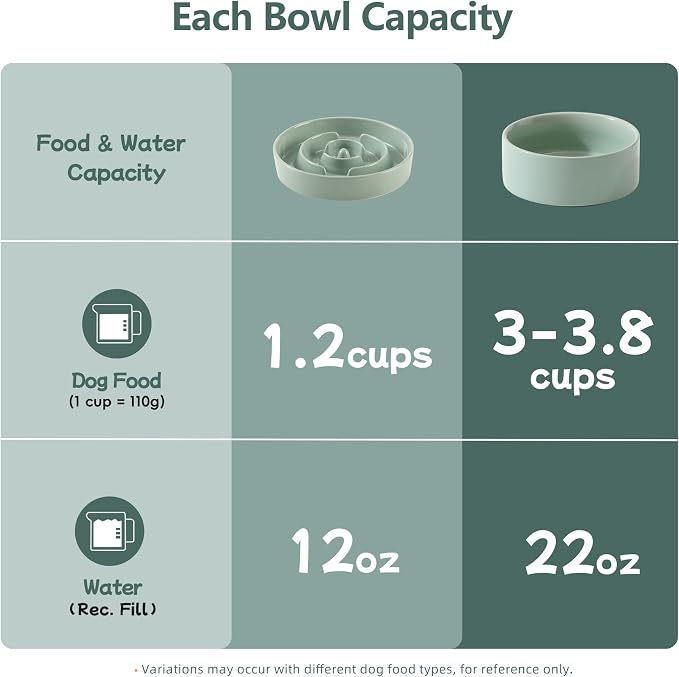 Havniva Elevated Slow Feeder Dog Bowls, Ceramic Dog Bowl Slow Feeder Set | 1.2 Cups Raised Slow Feeder Dog Bowl for Small Breed, 6.1” Dog Water Bowl with Wooden Stand, Puzzle Dog Food Bowl, Non-slip